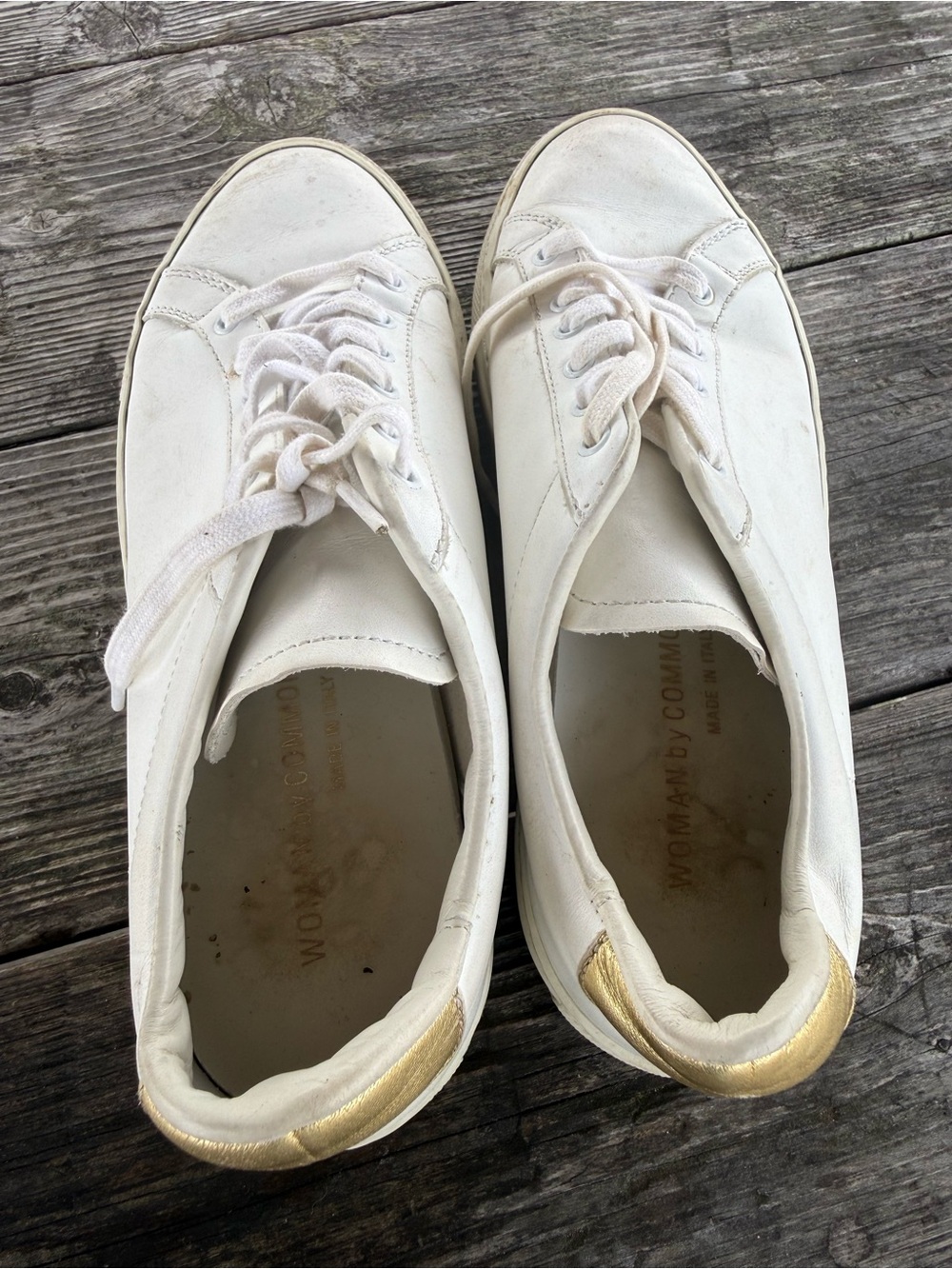 WOMENS COMMON PROJECT White Sneakers with Gold Metallic Heel ITALY SZ 37, /USA 7